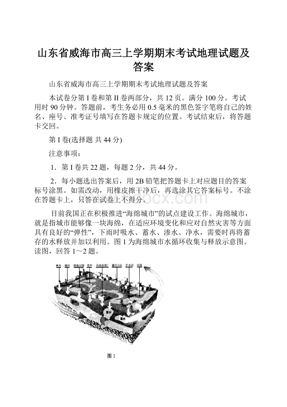 山东省威海市高三上学期期末考试地理试题及答案.docx_第1页