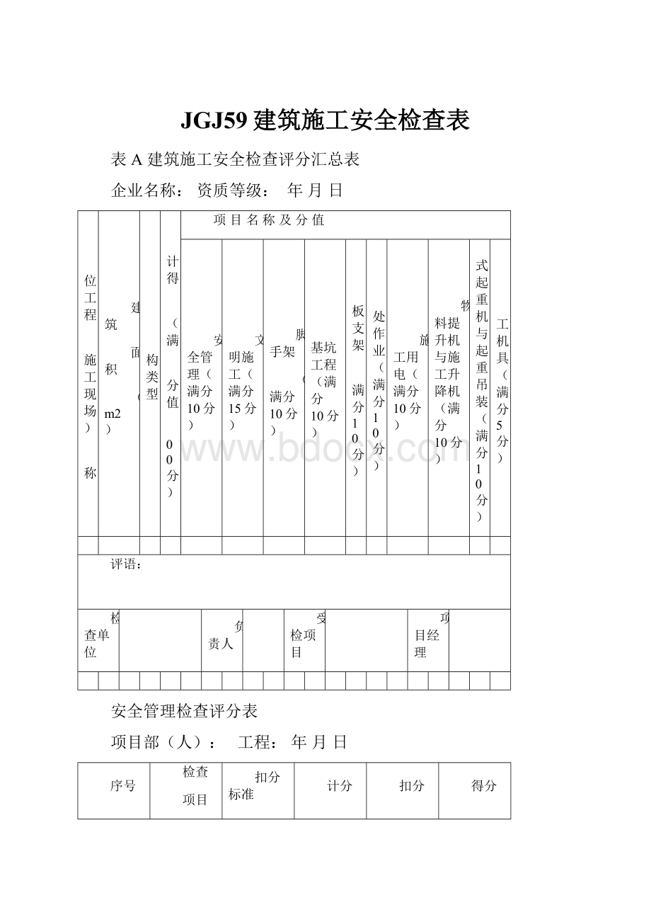 JGJ59建筑施工安全检查表.docx