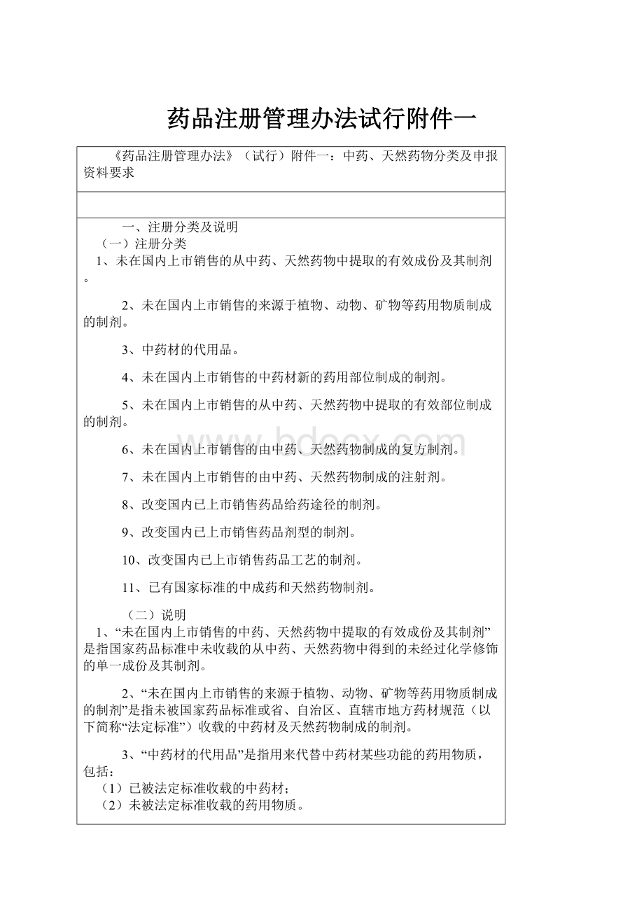 药品注册管理办法试行附件一.docx_第1页