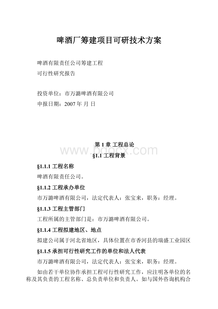 啤酒厂筹建项目可研技术方案.docx