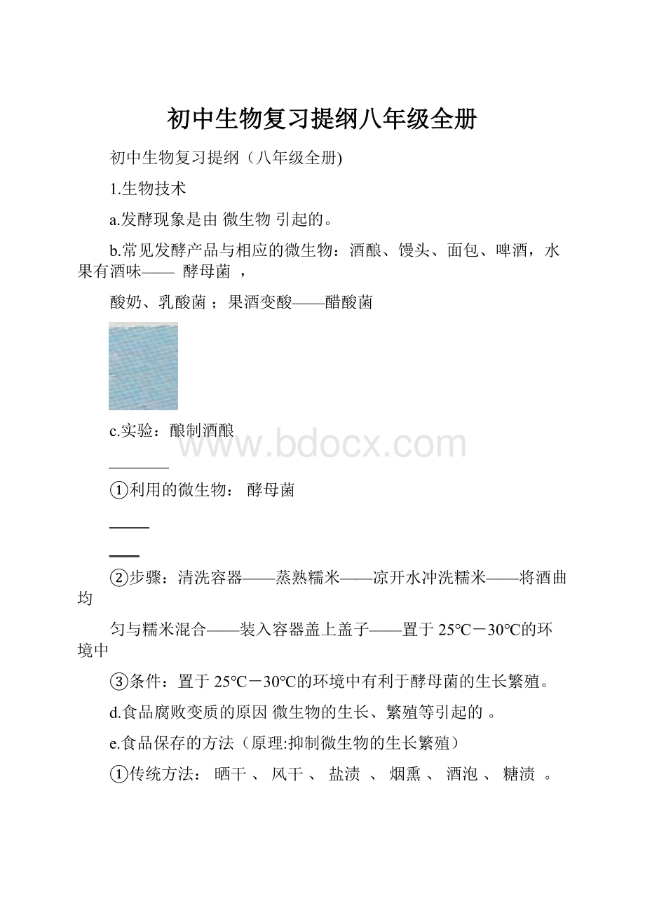 初中生物复习提纲八年级全册.docx