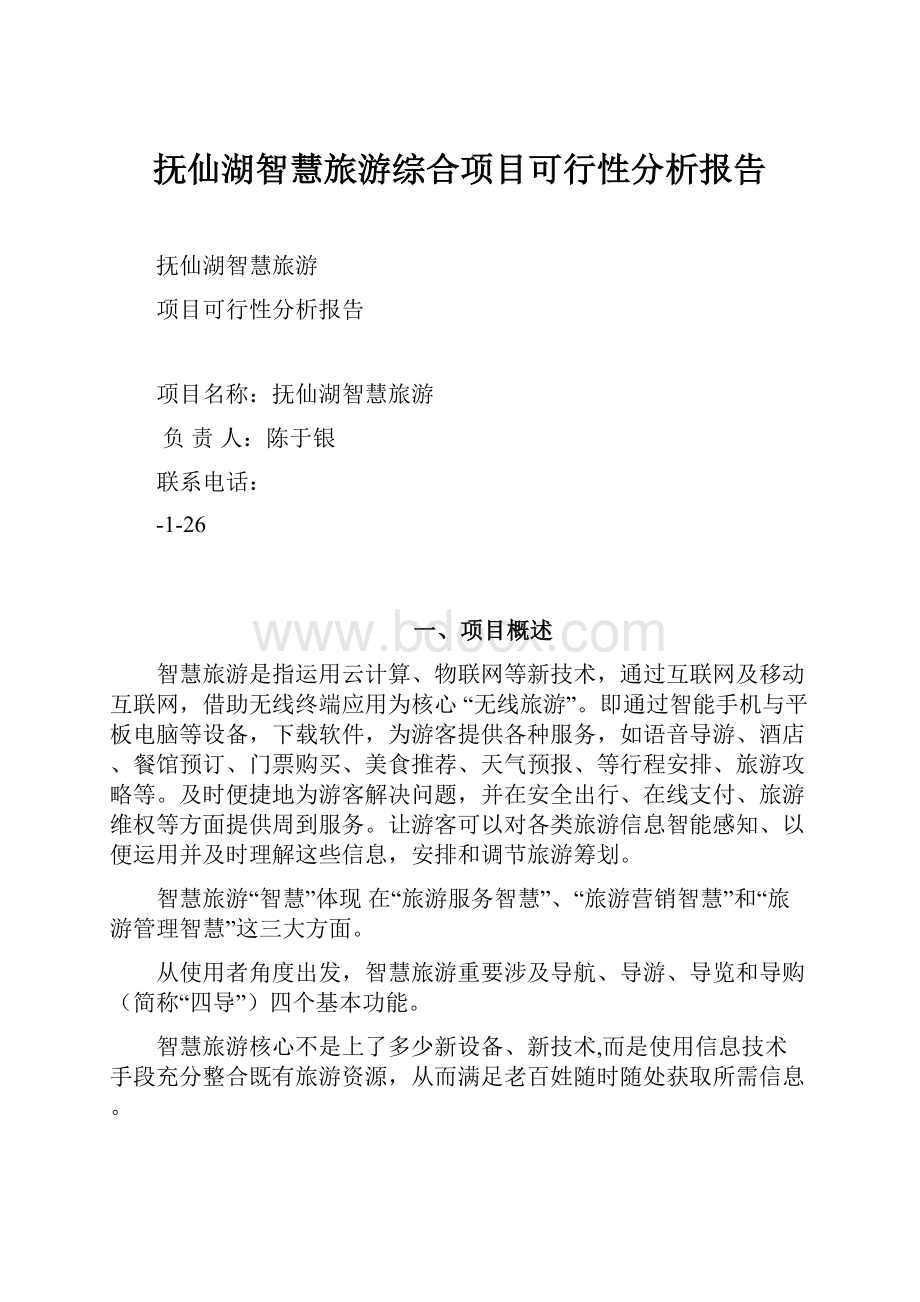 抚仙湖智慧旅游综合项目可行性分析报告.docx_第1页