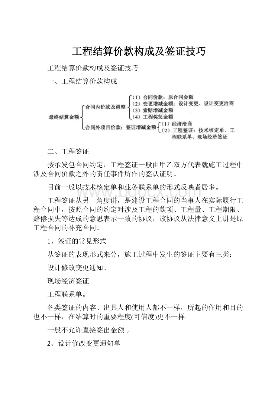 工程结算价款构成及签证技巧.docx_第1页