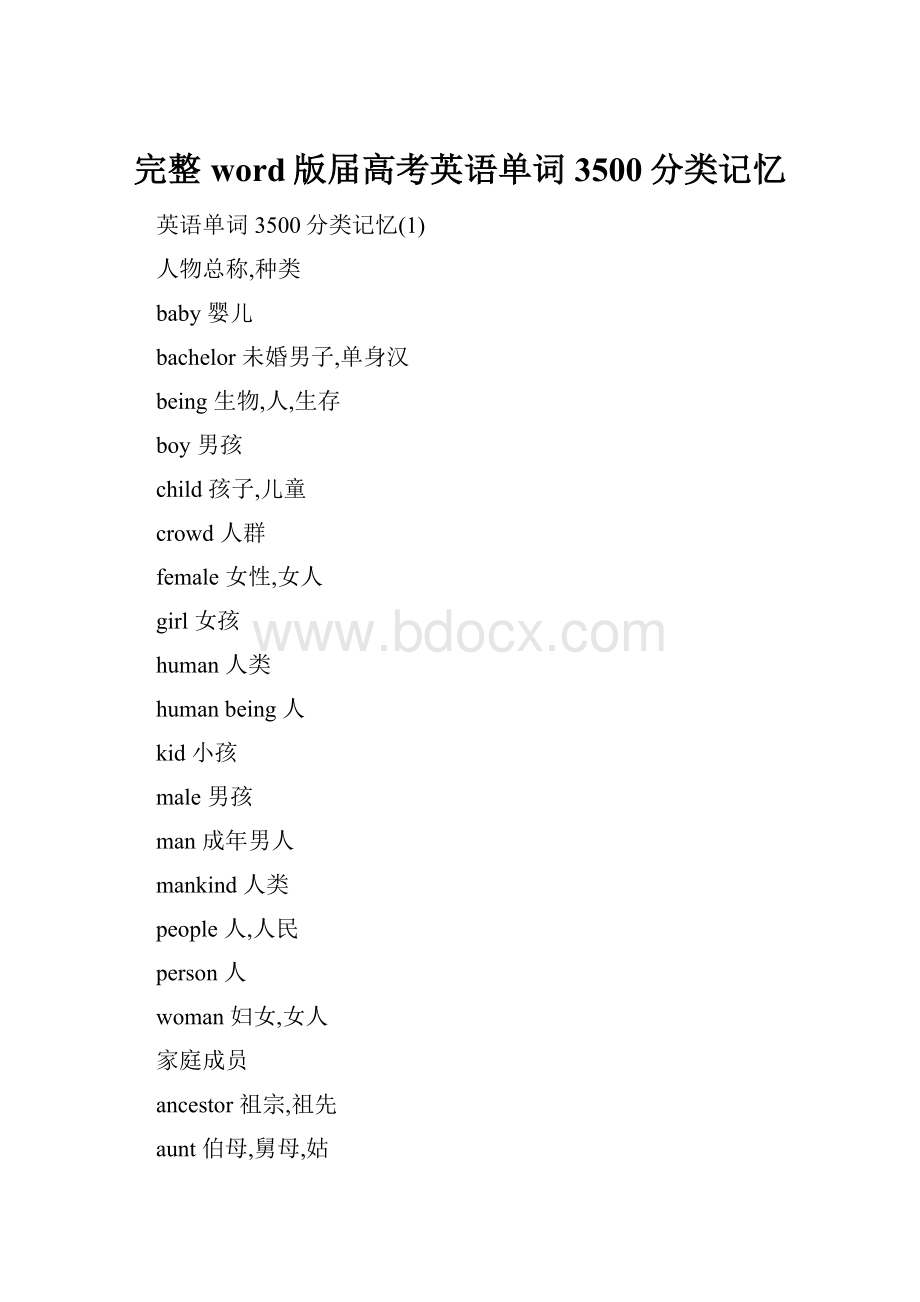 完整word版届高考英语单词3500分类记忆.docx