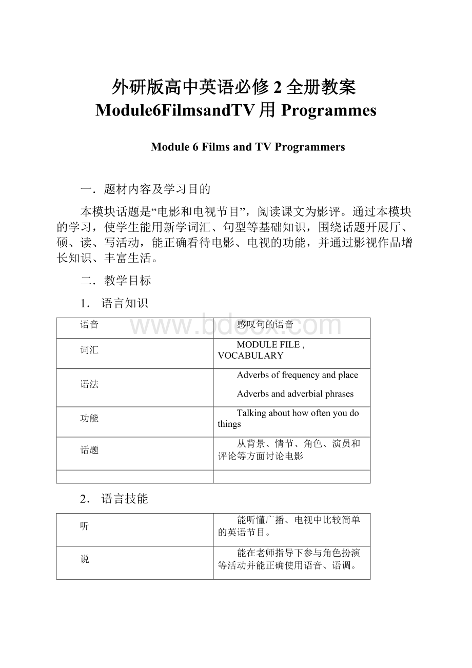 外研版高中英语必修2全册教案Module6FilmsandTV用Programmes.docx