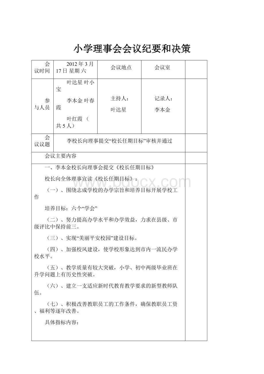 小学理事会会议纪要和决策.docx