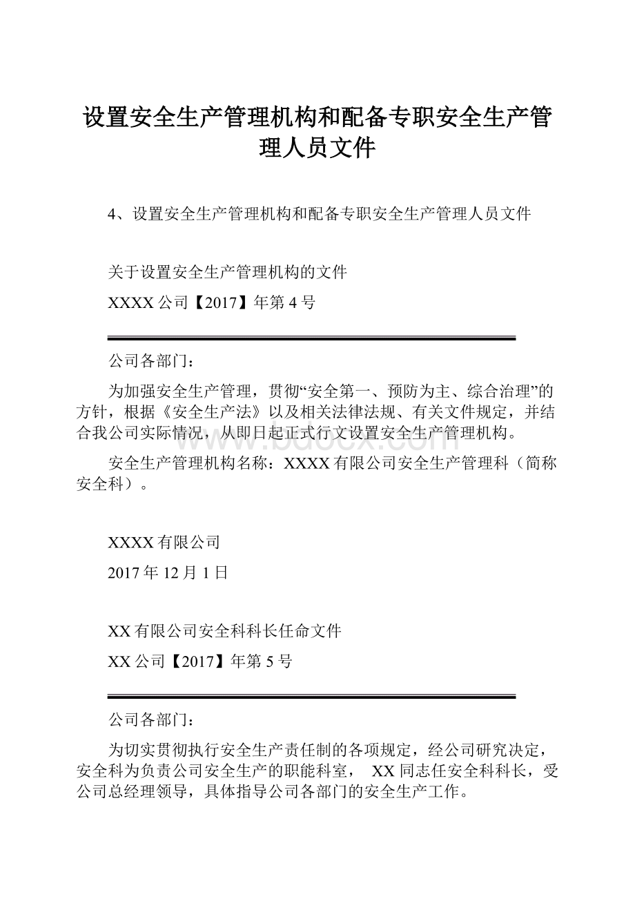 设置安全生产管理机构和配备专职安全生产管理人员文件.docx