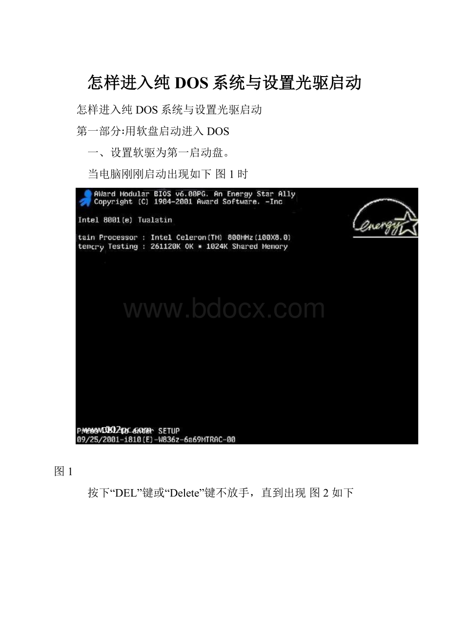 怎样进入纯DOS系统与设置光驱启动.docx_第1页