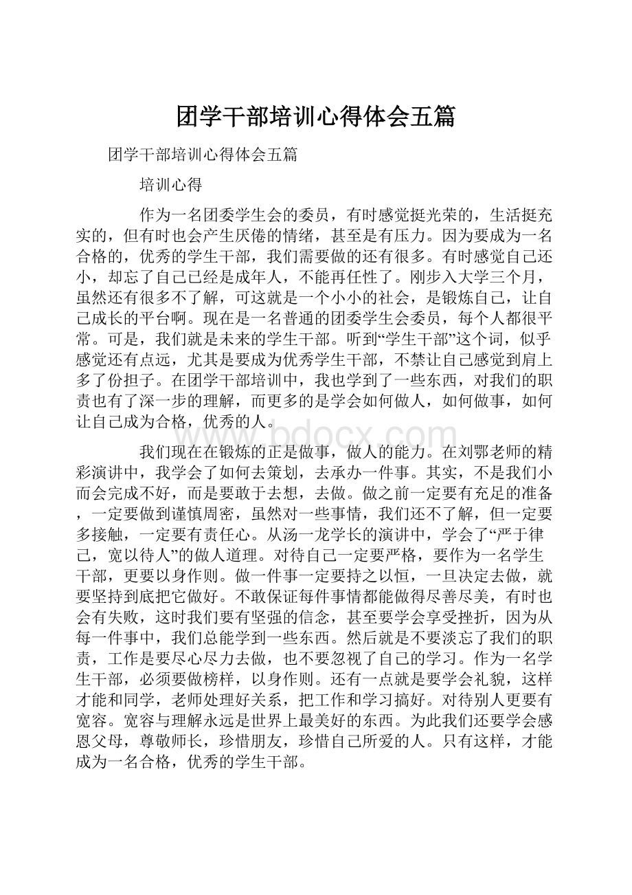 团学干部培训心得体会五篇.docx