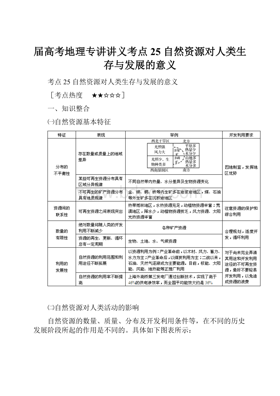 届高考地理专讲讲义考点25 自然资源对人类生存与发展的意义.docx_第1页