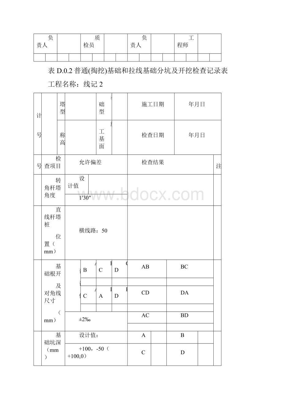 GB50173电气装置安装工程66kV及以下架空电力线路建筑施工及验收守则D类表单D01D019.docx_第2页