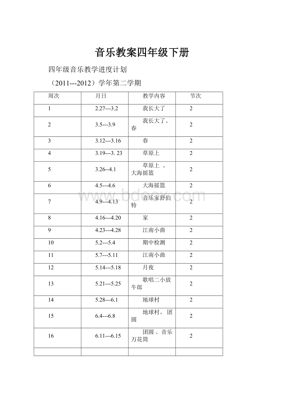 音乐教案四年级下册.docx_第1页