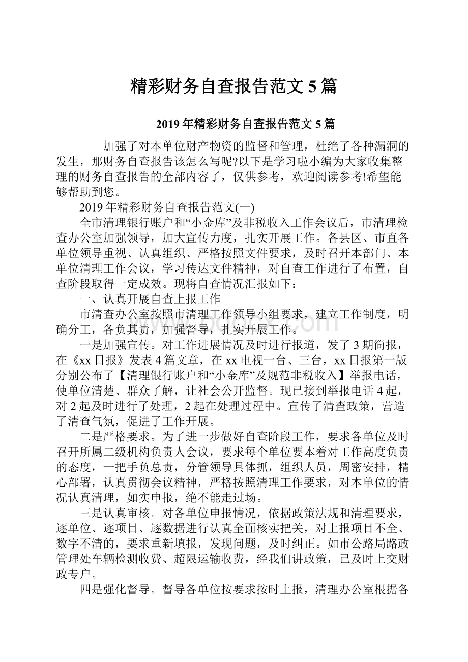 精彩财务自查报告范文5篇.docx