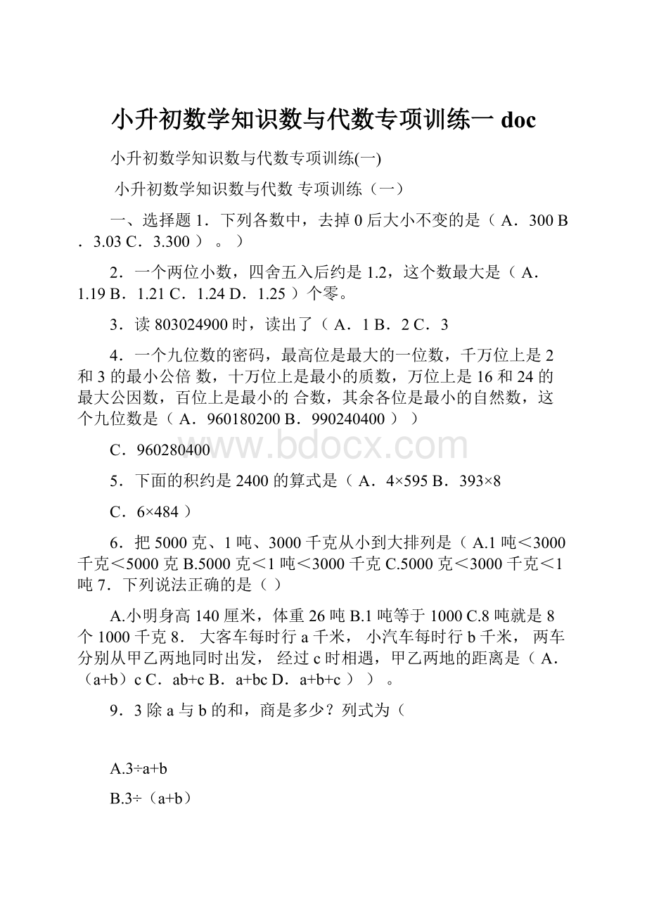 小升初数学知识数与代数专项训练一doc.docx_第1页