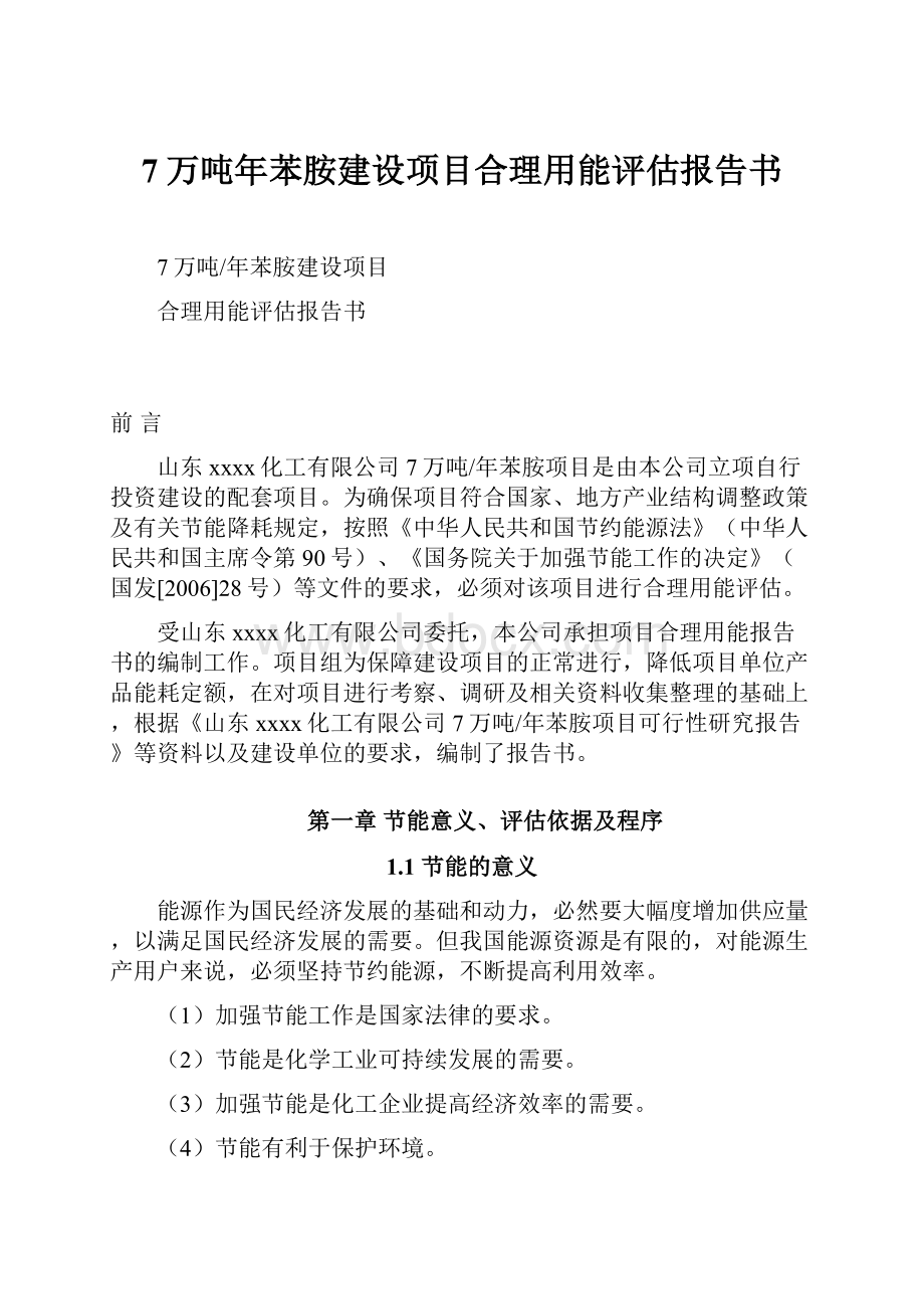 7万吨年苯胺建设项目合理用能评估报告书.docx