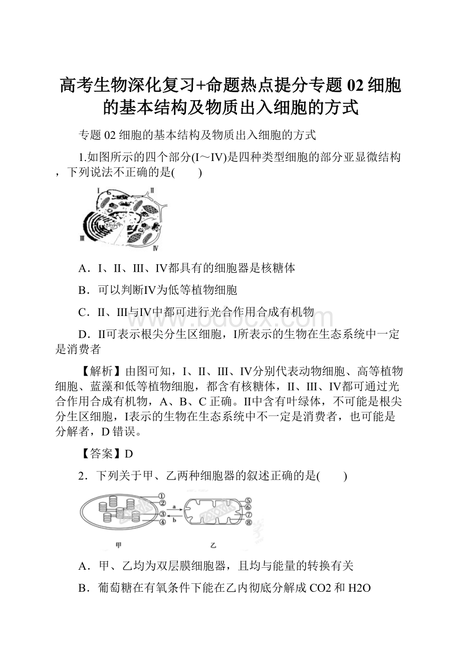 高考生物深化复习+命题热点提分专题02细胞的基本结构及物质出入细胞的方式.docx