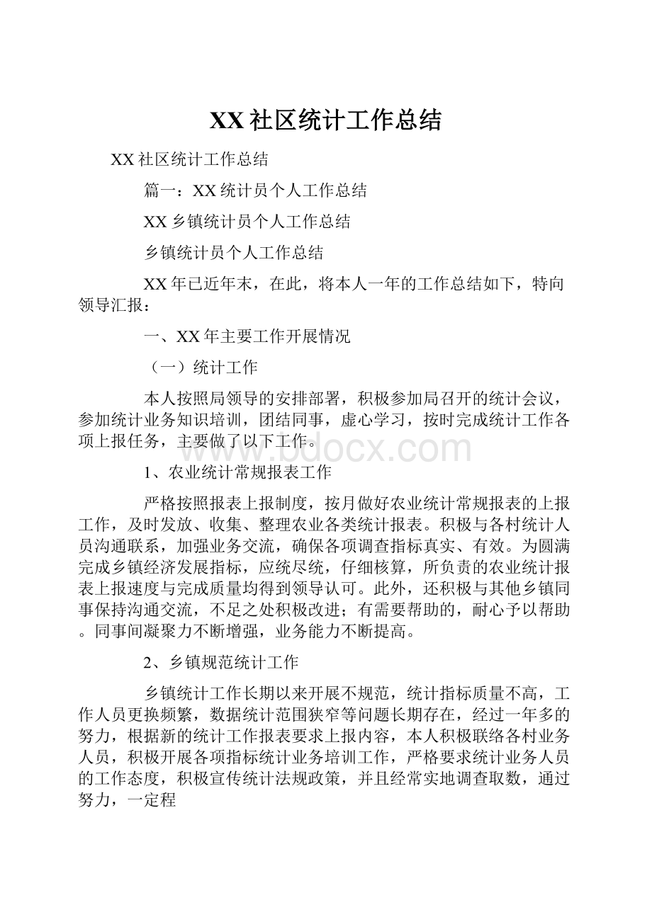 XX社区统计工作总结.docx