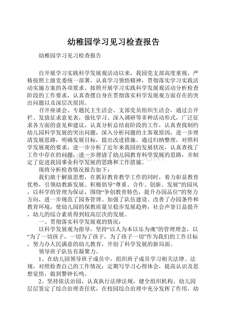 幼稚园学习见习检查报告.docx_第1页