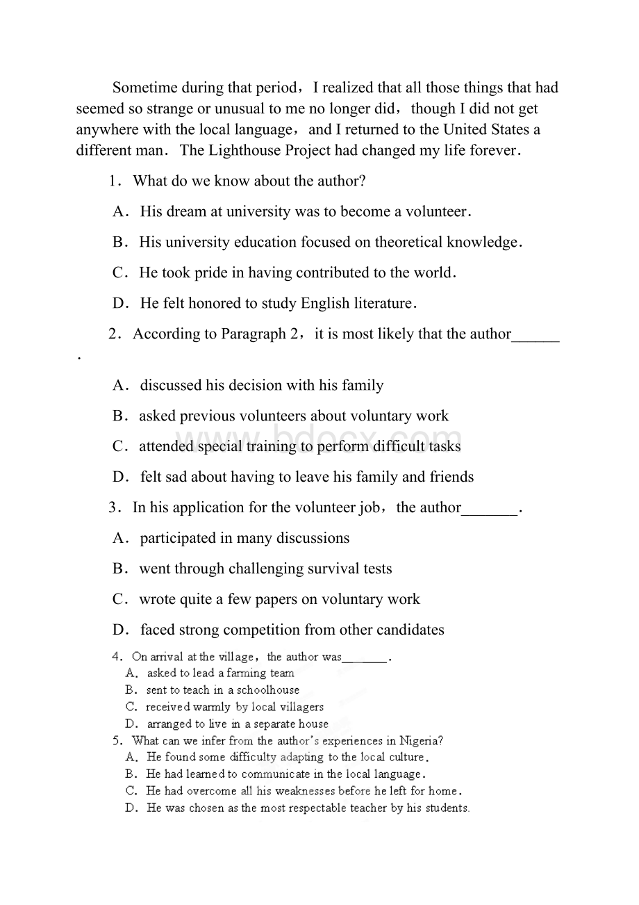 甘肃省甘谷县第一中学届高三上学期第一次检测考试英语试题.docx_第2页