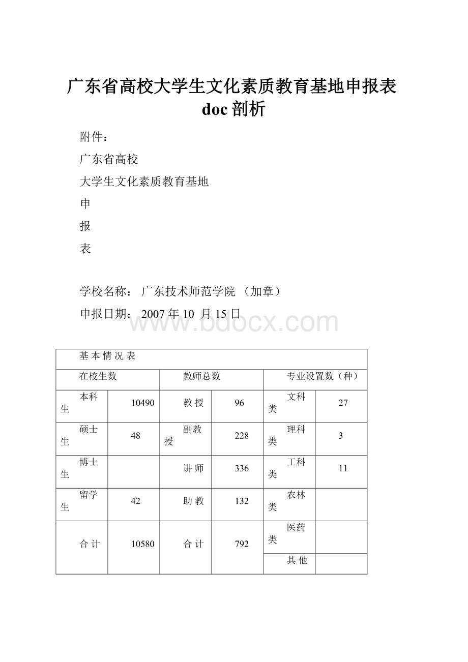 广东省高校大学生文化素质教育基地申报表doc剖析.docx