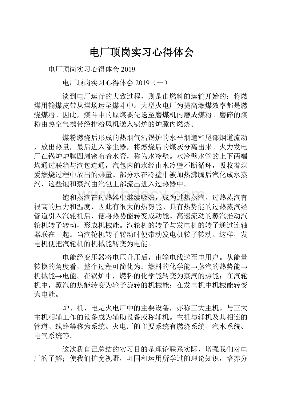 电厂顶岗实习心得体会.docx