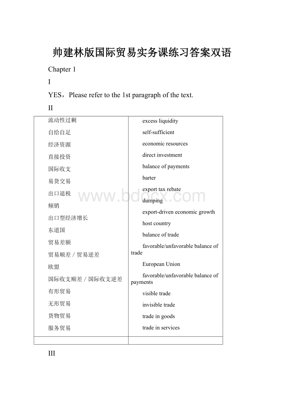 帅建林版国际贸易实务课练习答案双语.docx