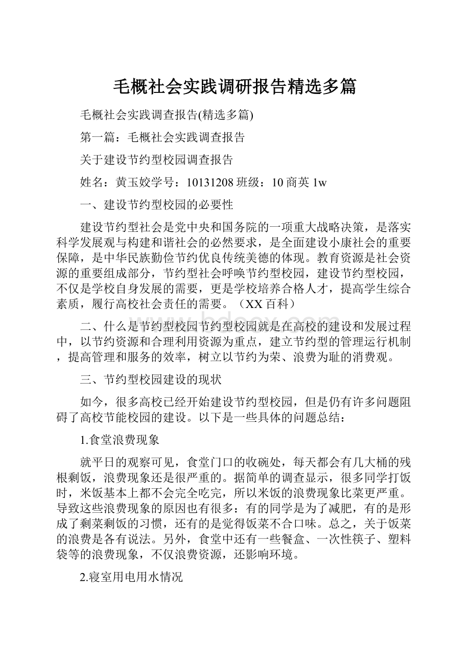 毛概社会实践调研报告精选多篇.docx