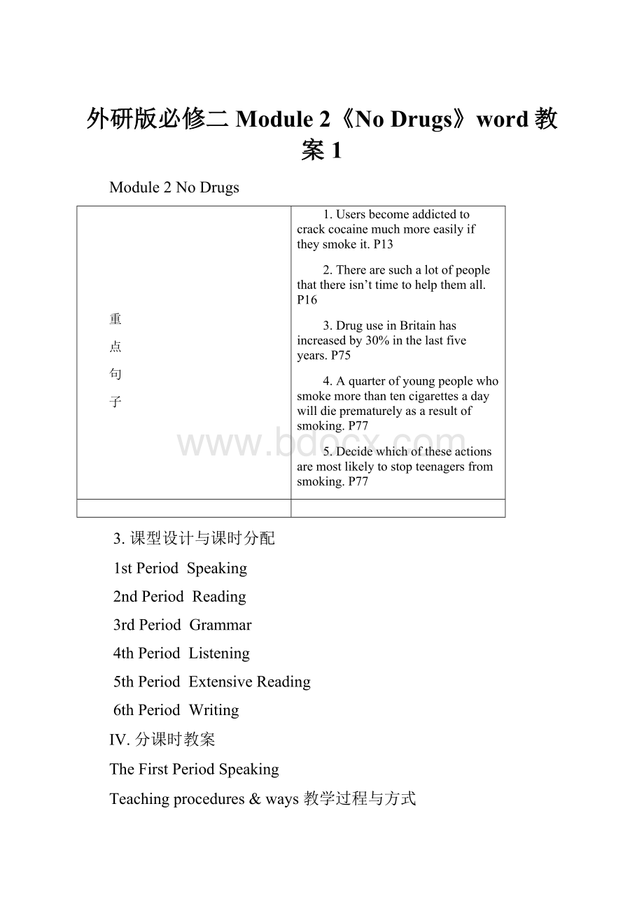 外研版必修二Module 2《No Drugs》word教案1.docx