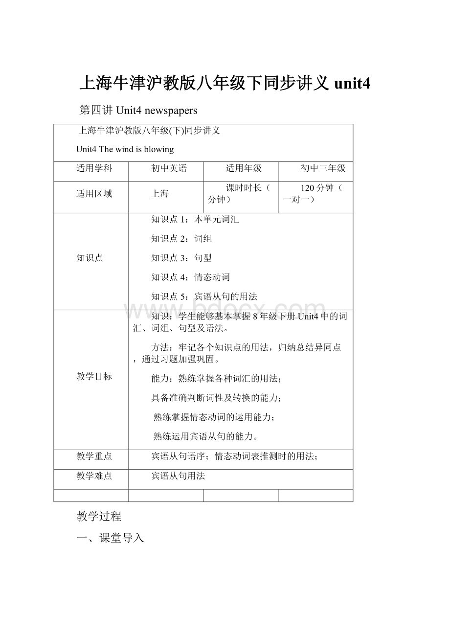 上海牛津沪教版八年级下同步讲义unit4.docx_第1页