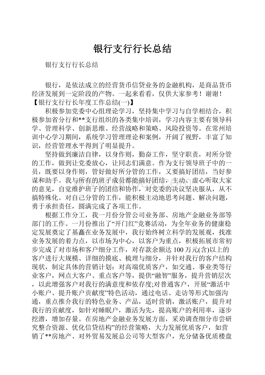 银行支行行长总结.docx_第1页