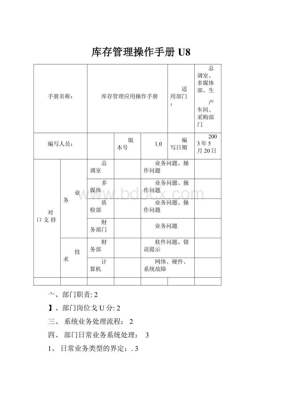 库存管理操作手册U8.docx