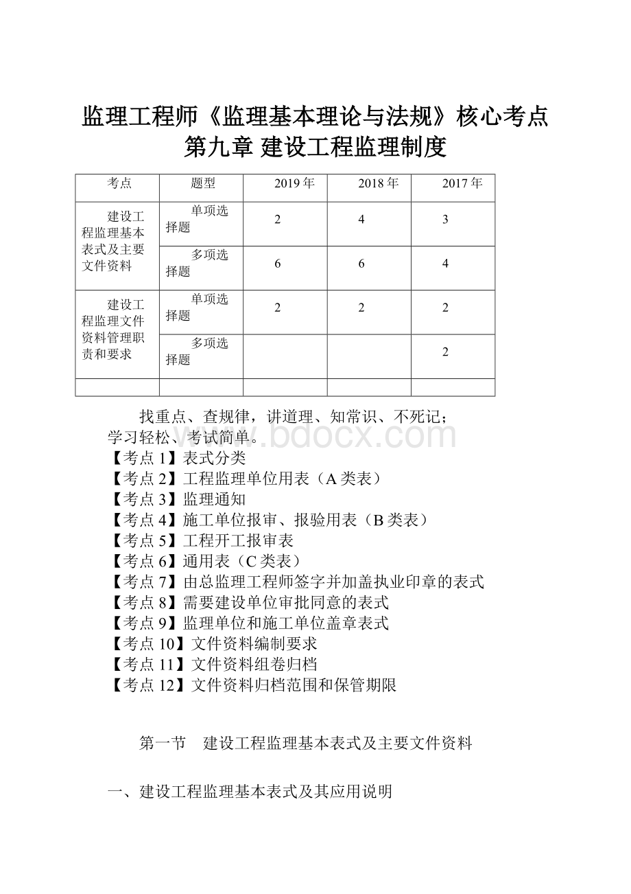 监理工程师《监理基本理论与法规》核心考点第九章 建设工程监理制度.docx