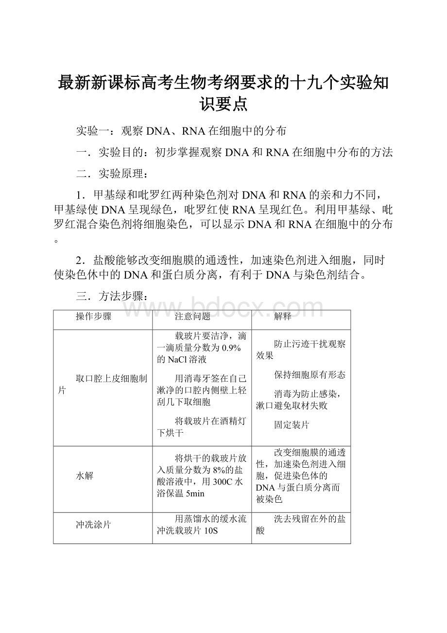 最新新课标高考生物考纲要求的十九个实验知识要点.docx