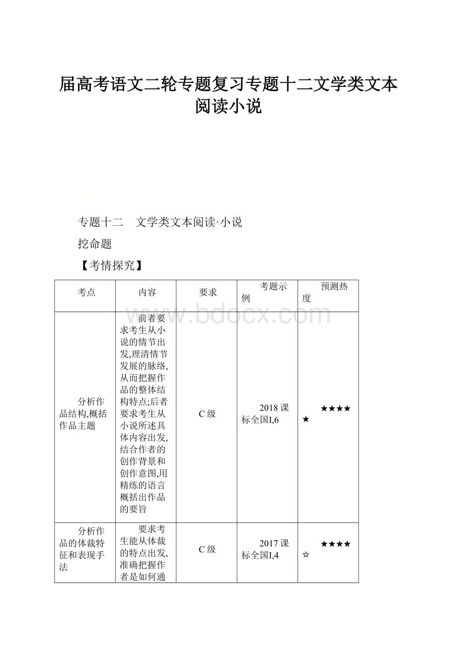 届高考语文二轮专题复习专题十二文学类文本阅读小说.docx