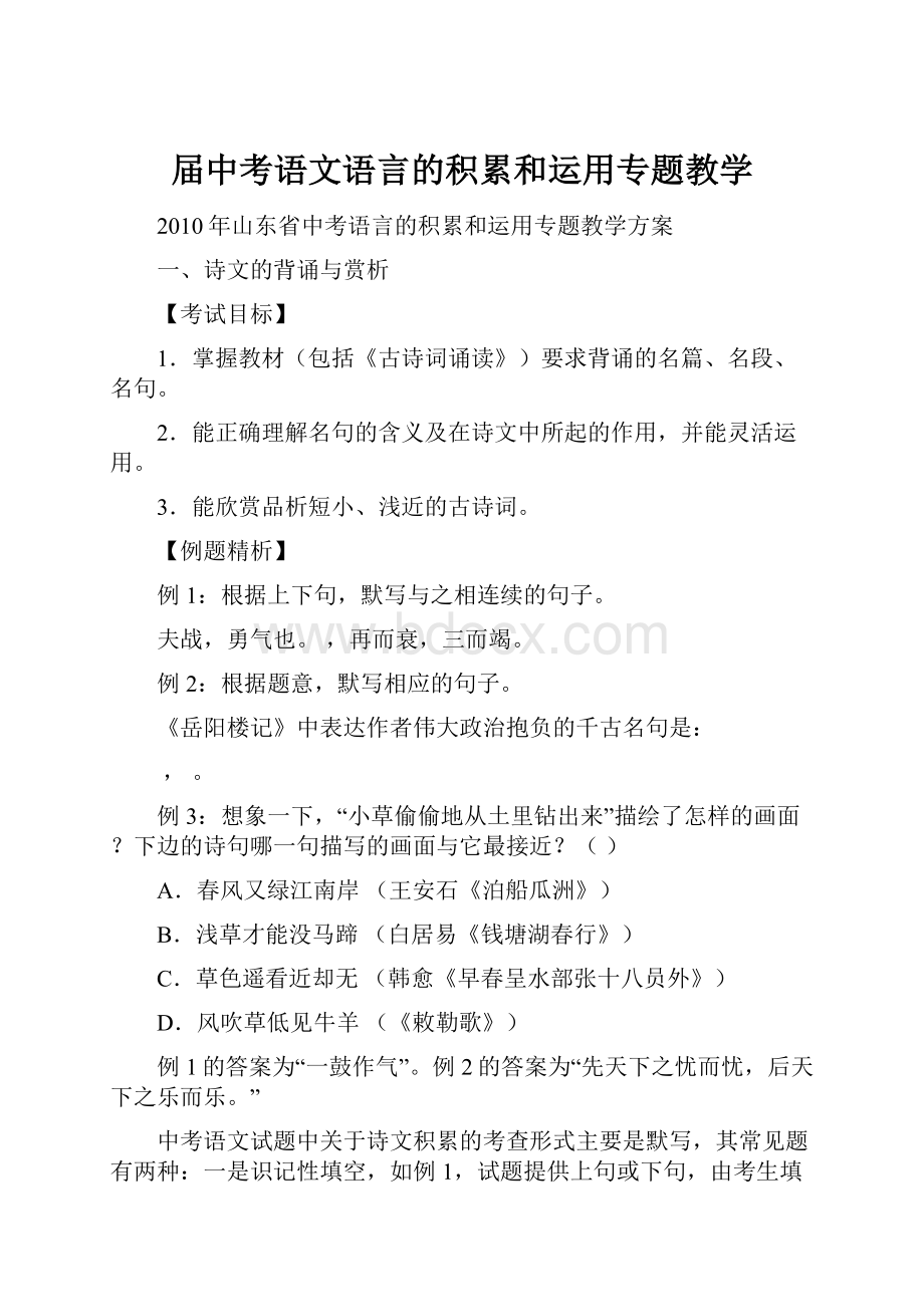 届中考语文语言的积累和运用专题教学.docx_第1页