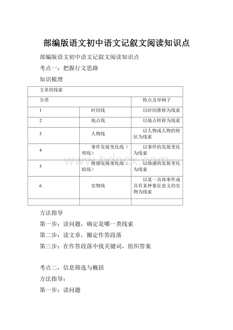 部编版语文初中语文记叙文阅读知识点.docx