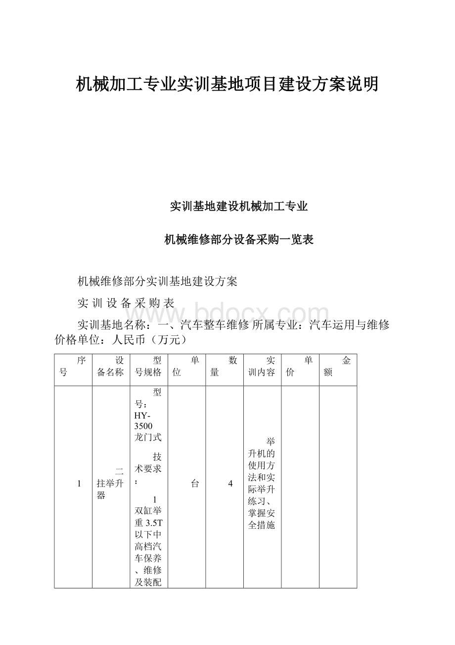 机械加工专业实训基地项目建设方案说明.docx