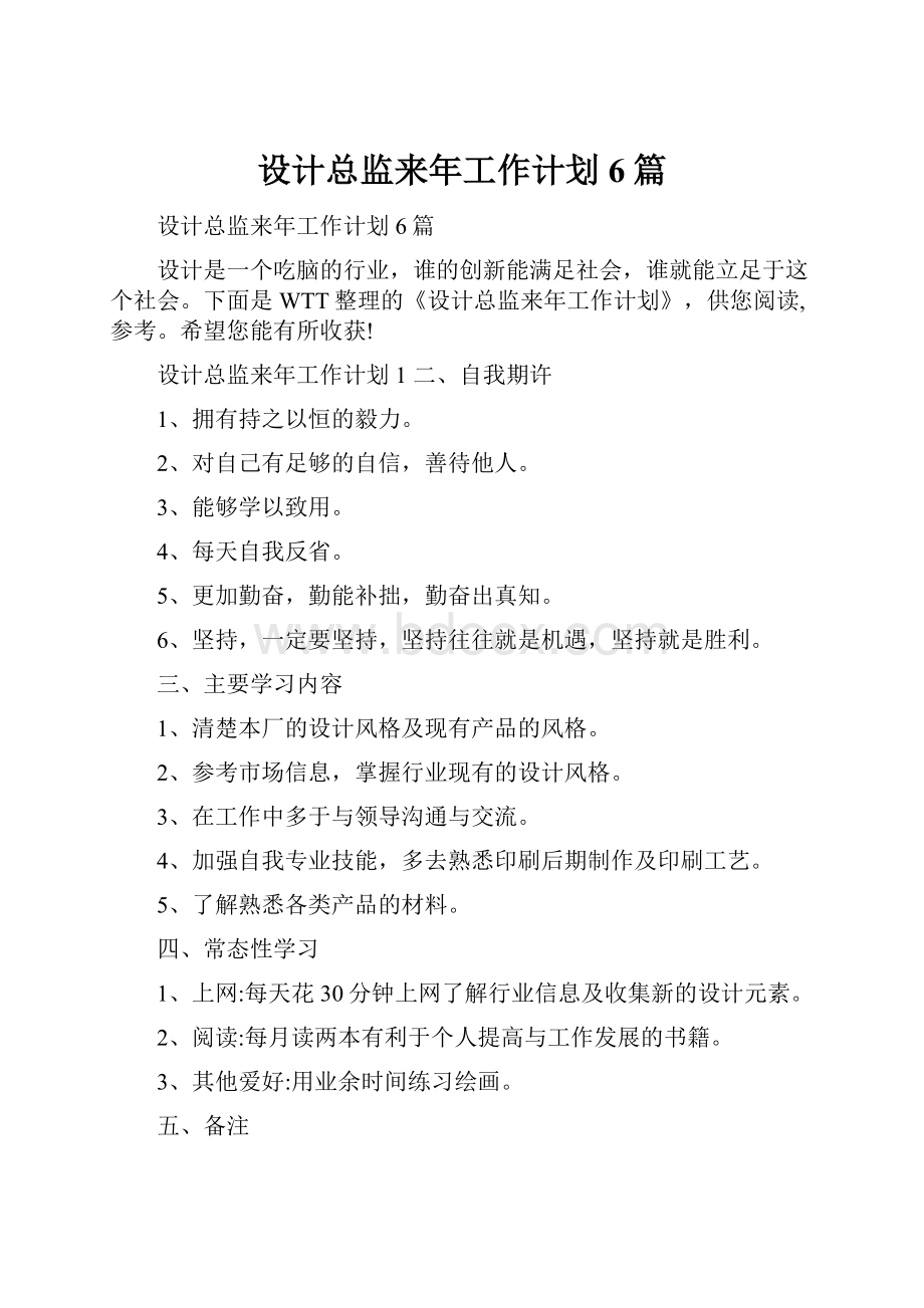 设计总监来年工作计划6篇.docx