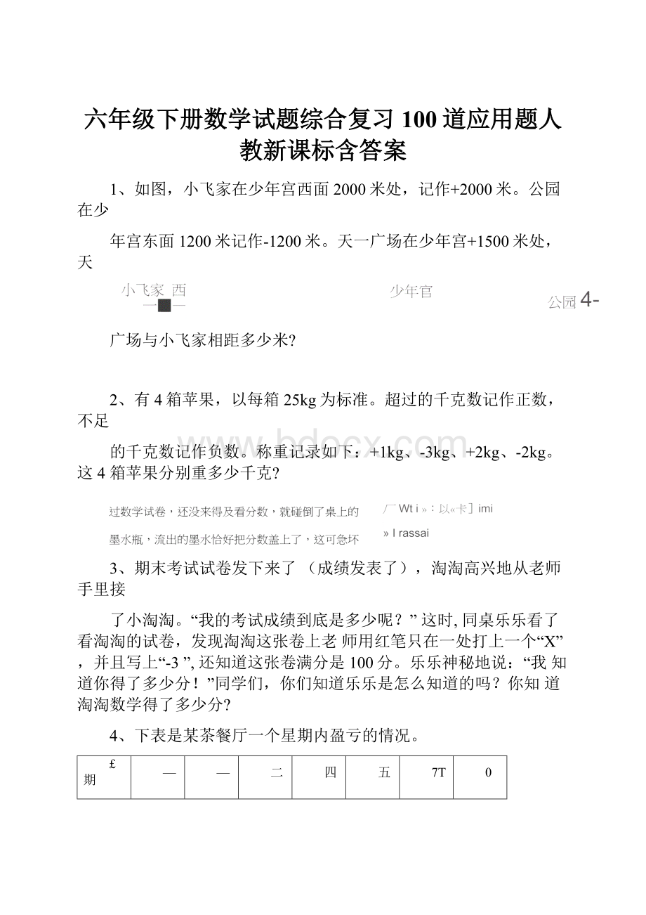 六年级下册数学试题综合复习100道应用题人教新课标含答案.docx