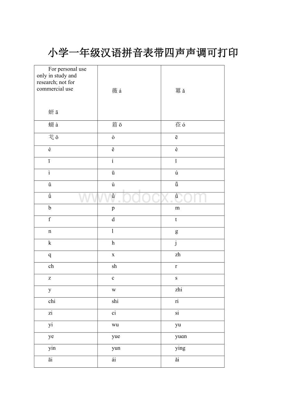 小学一年级汉语拼音表带四声声调可打印.docx