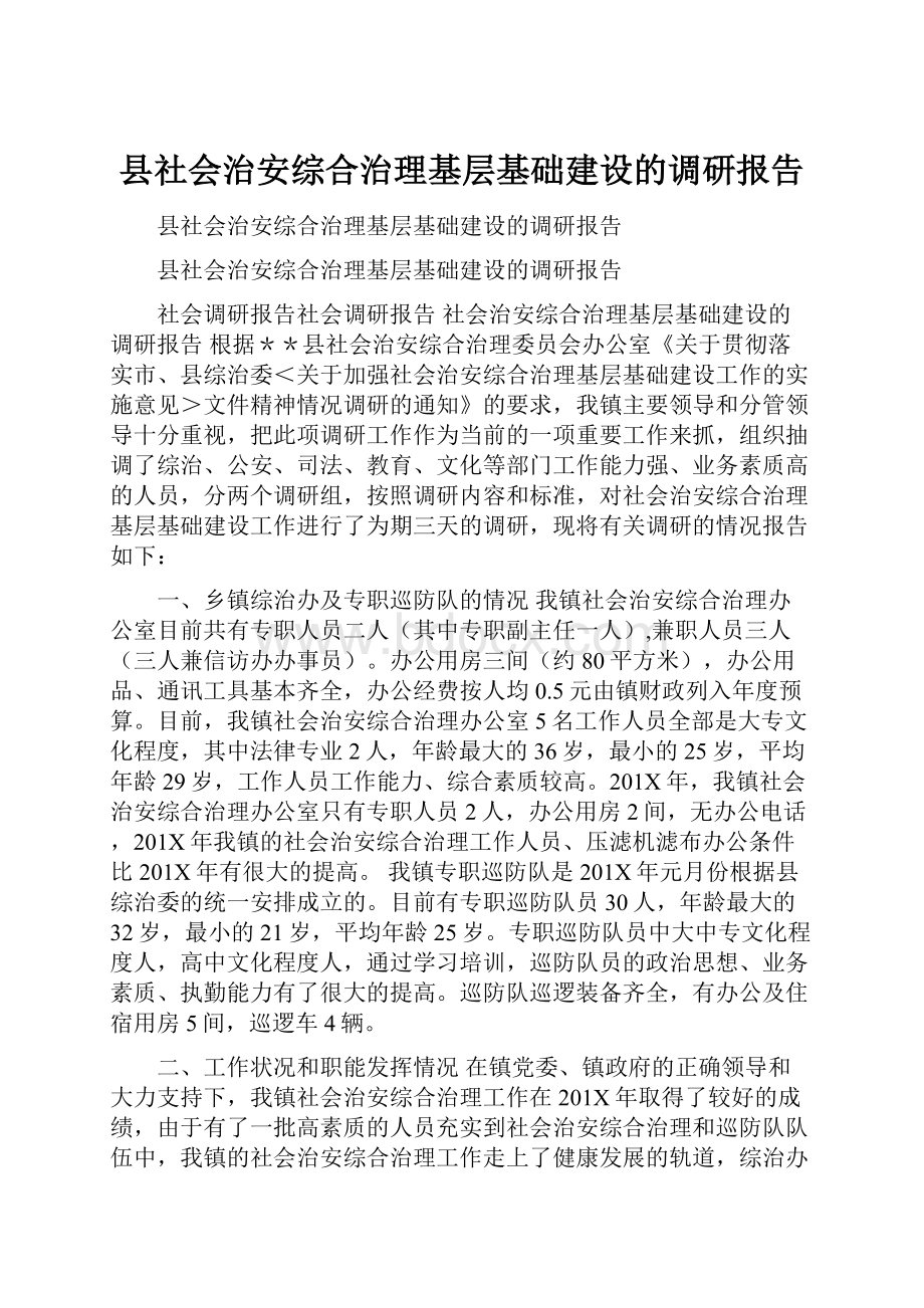 县社会治安综合治理基层基础建设的调研报告.docx