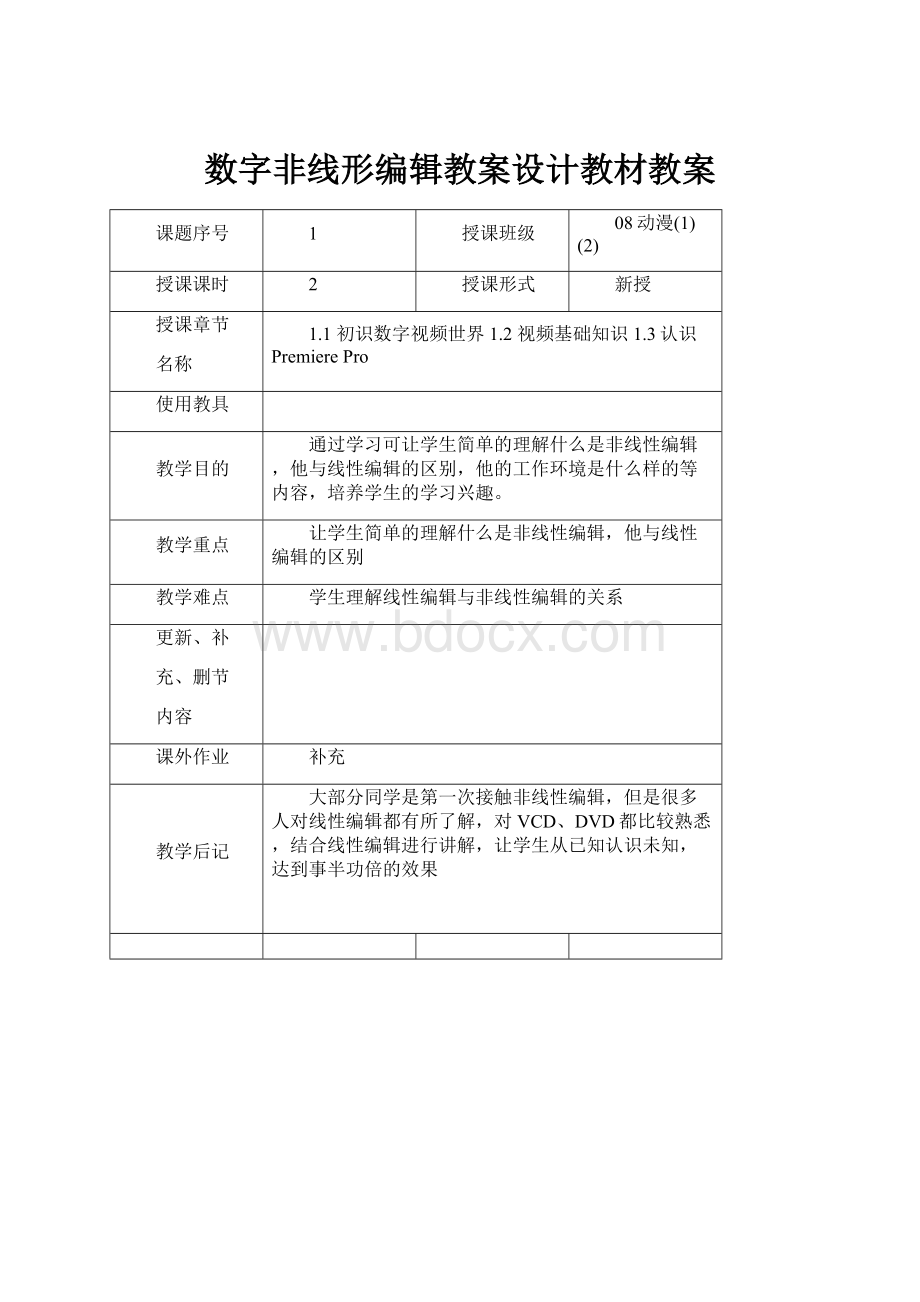 数字非线形编辑教案设计教材教案.docx