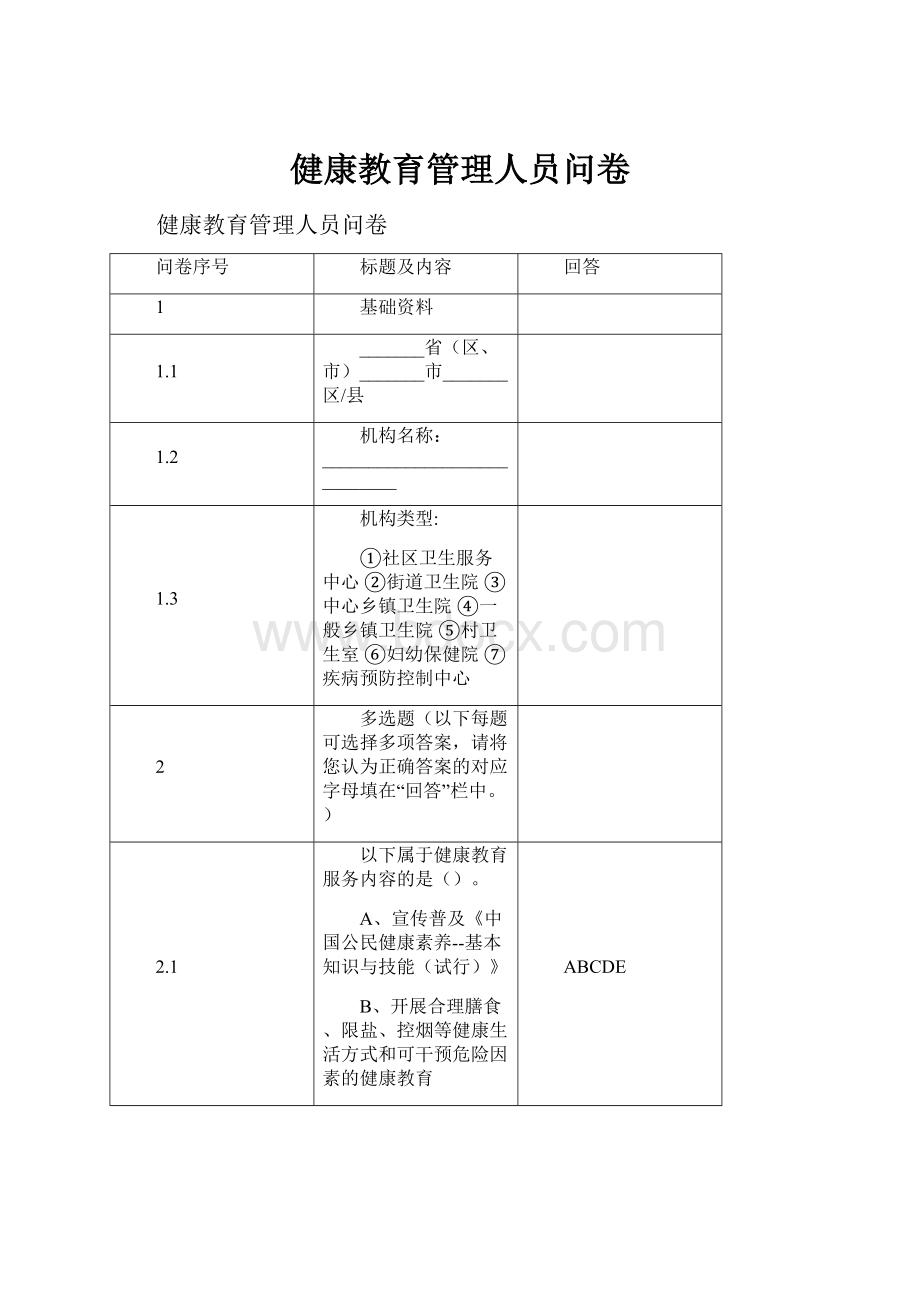 健康教育管理人员问卷.docx_第1页