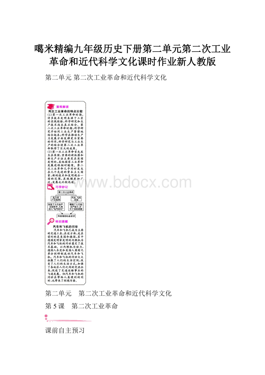 噶米精编九年级历史下册第二单元第二次工业革命和近代科学文化课时作业新人教版.docx_第1页