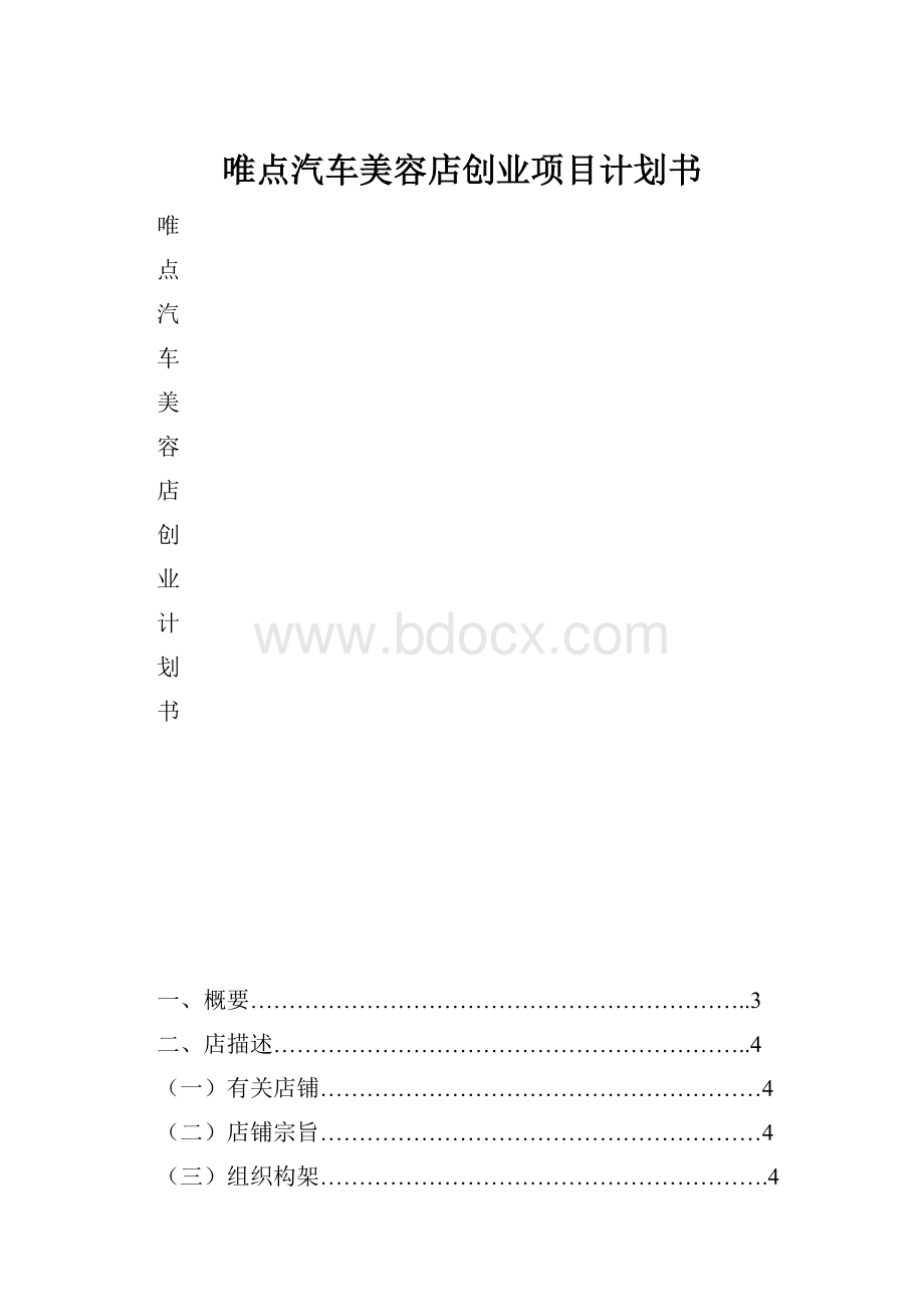 唯点汽车美容店创业项目计划书.docx