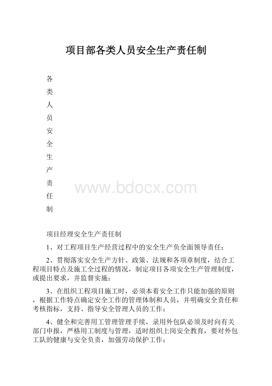 项目部各类人员安全生产责任制.docx_第1页