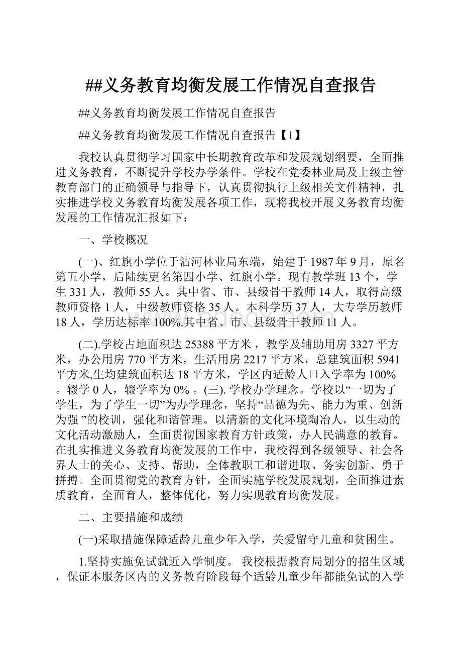 ##义务教育均衡发展工作情况自查报告.docx