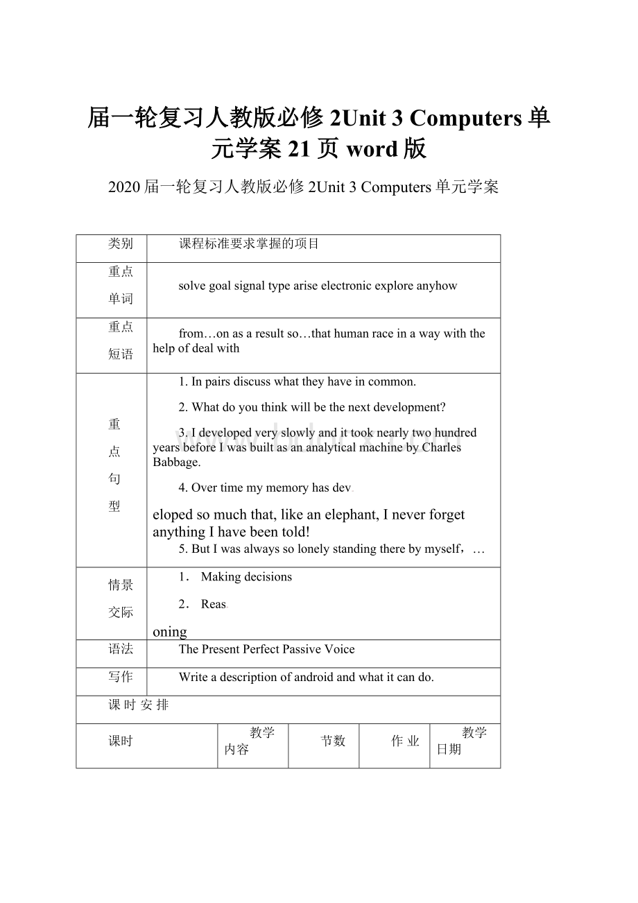 届一轮复习人教版必修2Unit 3Computers单元学案21页word版.docx