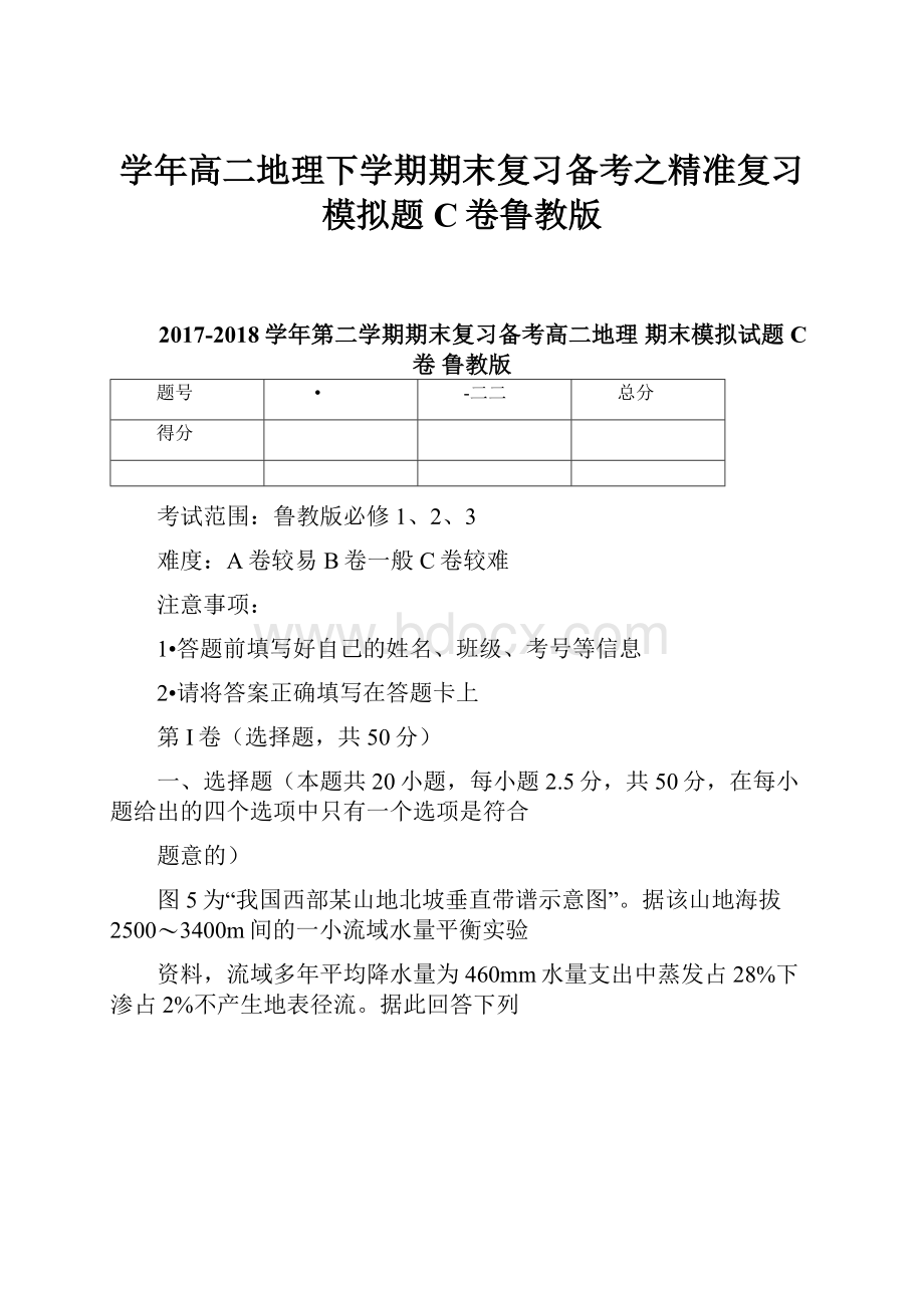 学年高二地理下学期期末复习备考之精准复习模拟题C卷鲁教版.docx