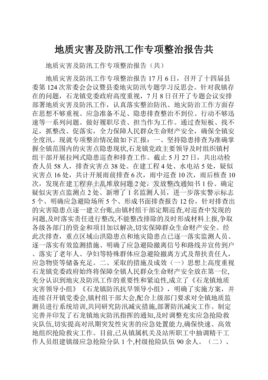 地质灾害及防汛工作专项整治报告共.docx